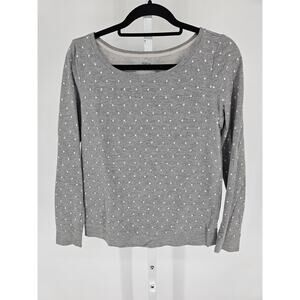 Ann Taylor Loft Womens Sz S Long Sleeve Knit Top Gray White Polka Dot